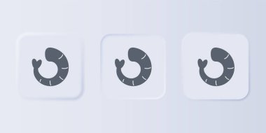 Gri arkaplanda gri karides simgesi var. Kare düğmelere simgeleri yerleştir. Vektör.