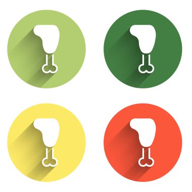 Tavuk budu simgesini uzun gölge arkaplanı ile izole et. Tavuk budu. Renkli daire düğmesi. Vektör.