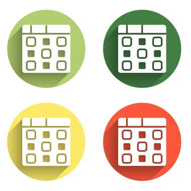 Bateri makinesi müzik yapımcısı ikonunu uzun gölge arkaplanı ile izole et. Renkli daire düğmesi. Vektör.