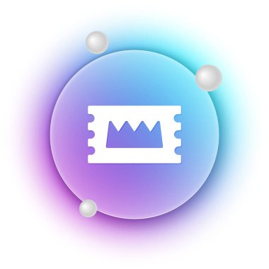 Beyaz konser bileti ikonu beyaz arka planda izole edildi. Konser, parti ya da festival bileti. Mavi ve mor eğimli çember arkaplan. Vektör.