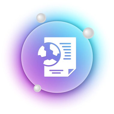 Beyaz arkaplanda izole edilmiş belge simgesine sahip Beyaz Dünya küresi. Dünya ya da Dünya işareti. Küresel internet sembolü. Geometrik şekiller. Mavi ve mor eğimli çember arkaplan. Vektör.