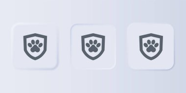 Gri arka planda Gri Hayvan Sağlık Sigortası ikonu izole edildi. Hayvan koruma konsepti. Köpek ya da kedi pençesi izi. Kare düğmelere simgeleri yerleştir. Vektör.