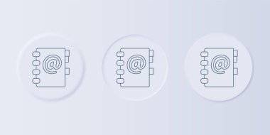 Gri arkaplanda gri adres defteri simgesi izole edildi. Not defteri, adres, bağlantı, rehber, telefon, telefon rehberi simgesi. Kare düğmelere simgeleri yerleştir. Vektör.