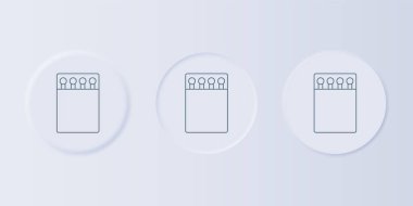 Gri Açık kibrit kutusu ve gri arkaplanda izole edilmiş kibrit kutusu. Kare düğmelere simgeleri yerleştir. Vektör.