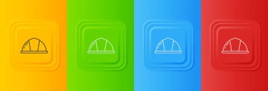 Beyaz İşçi Kaskı simgesi renkli arkaplanda izole edildi. Kare düğmelere simgeleri yerleştir. Vektör.