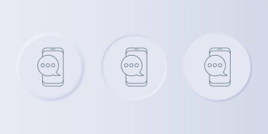 Gri yeni sohbet mesajları telefon simgesinde gri arkaplanda izole edildi. Smartphone sohbet mesajları konuşma baloncukları. Kare düğmelere simgeleri yerleştir. Vektör.