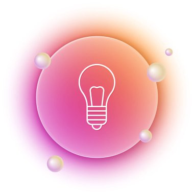Beyaz arka planda izole edilmiş fikir ikonu kavramına sahip beyaz ampul. Enerji ve fikir sembolü. İlham konsepti. Turuncu ve pembe eğimli çember arka planı. Vektör.