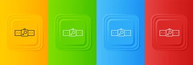 Beyaz Zeka simgesi renkli arkaplanda izole edildi. Kare düğmelere simgeleri yerleştir. Vektör.