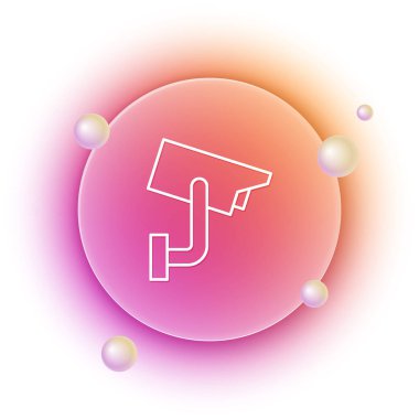 Beyaz güvenlik kamerası simgesi beyaz arkaplanda izole edildi. Turuncu ve pembe eğimli çember arka planı. Vektör.