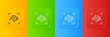 Beyaz Reddedilme ses tanıma simgesi renkli arkaplanda izole edildi. Kimlik tanıma için ses biyometrik kimlik doğrulaması. Kare düğmelere simgeleri yerleştir. Vektör.