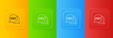 Beyaz Psikoloji ikonu renkli arkaplanda izole edilmiş. Psi sembolü. Akıl sağlığı konsepti, psikanaliz analizi ve psikoterapi. Kare düğmelere simgeleri yerleştir. Vektör.