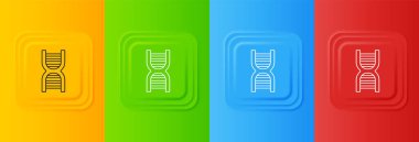 Renkli arkaplanda beyaz DNA sembolü izole edilmiş. Kare düğmelere simgeleri yerleştir. Vektör.