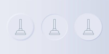 Gri arka planda izole edilmiş boru temizleme ikonu için ahşap saplı gri kauçuk pompa. Tuvalet pompası. Kare düğmelere simgeleri yerleştir. Vektör.