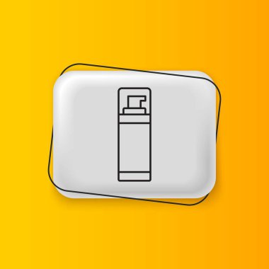 Sarı arkaplanda siyah tıraş köpüğü simgesi var. Tıraş köpüğü. Gümüş dikdörtgen düğme. Vektör.