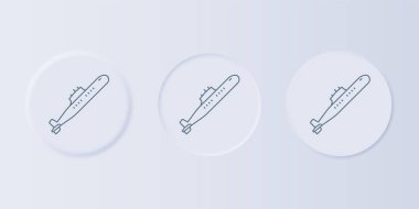 Gri denizaltı simgesi gri arkaplanda izole edildi. Askeri gemi. Kare düğmelere simgeleri yerleştir. Vektör.