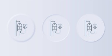 Gri arka planda gri serum ikonu izole edildi. Kan torbası. Kan bağışı konsepti. Tedavi ve terapi kavramı, kemoterapi. Kare düğmelere simgeleri yerleştir. Vektör.