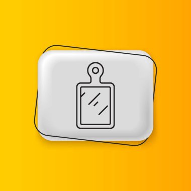 Siyah kesme tahtası simgesi sarı arkaplanda izole edildi. Kesme tahtası sembolü. Gümüş dikdörtgen düğme. Vektör.