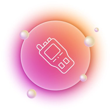 Beyaz Telsiz konuşma simgesi beyaz arkaplanda izole edildi. Taşınabilir radyo vericisi simgesi. Radyo alıcı-vericisi işareti. Turuncu ve pembe eğimli çember arka planı. Vektör.