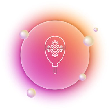 Beyaz arka planda izole edilmiş kar tanesi ikonu olan beyaz balonlar. Mutlu Noeller ve mutlu yıllar. Turuncu ve pembe eğimli çember arka planı. Vektör.