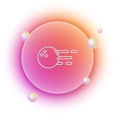 Beyaz bovling topu simgesi beyaz arkaplanda izole edildi. Spor malzemeleri. Turuncu ve pembe eğimli çember arka planı. Vektör.