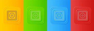 Renkli arkaplanda beyaz bilardo ikonu izole edildi. Bilardo ıstakası için tebeşir bloğu. Kare düğmelere simgeleri yerleştir. Vektör.