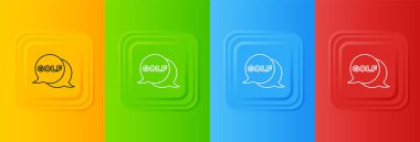 Beyaz Golf etiketi simgesi renkli arkaplanda izole edildi. Kare düğmelere simgeleri yerleştir. Vektör.