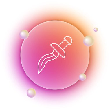 Beyaz arka planda beyaz hançer simgesi izole edildi. Bıçak ikonu. Keskin bıçaklı kılıç. Turuncu ve pembe eğimli çember arka planı. Vektör.