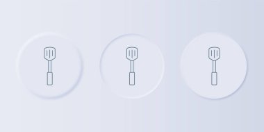 Gri arkaplanda gri ızgara spatula ikonu izole edildi. Mutfak spatula ikonu. Barbekü spatula işareti. Barbekü ve ızgara aleti. Kare düğmelere simgeleri yerleştir. Vektör.