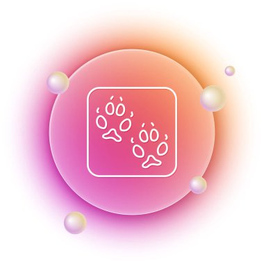 Beyaz Tilki patisi ayak izi ikonu beyaz arkaplanda izole edildi. Turuncu ve pembe eğimli çember arka planı. Vektör.