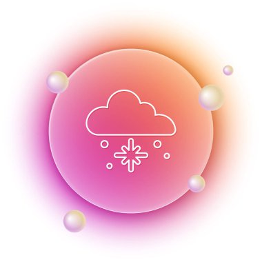 Beyaz arka planda kar ikonu olan beyaz bulut. Kar taneli bulut. Tek hava ikonu. Kar tabelası. Turuncu ve pembe eğimli çember arka planı. Vektör.