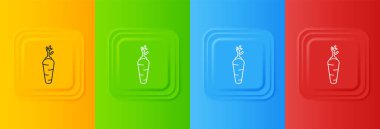 Beyaz Havuç simgesi renkli arkaplanda izole edilmiş. Kare düğmelere simgeleri yerleştir. Vektör.