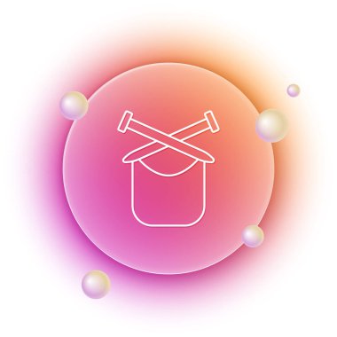 Beyaz arkaplanda beyaz örgü simgesi izole edildi. Örgü kumaş ve iğneli yün amblemi. El yapımı, örgü ya da terzi için etiket. Turuncu ve pembe eğimli çember arka planı. Vektör.