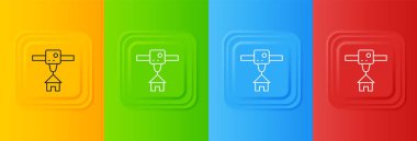 Beyaz 3D yazıcı evi simgesi renkli arkaplanda izole edildi. 3D baskı. Kare düğmelere simgeleri yerleştir. Vektör.