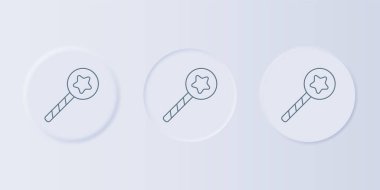 Gri arkaplanda gri büyü ikonu izole edildi. Yıldız şeklinde sihirli aksesuar. Sihirli güç. Kare düğmelere simgeleri yerleştir. Vektör.