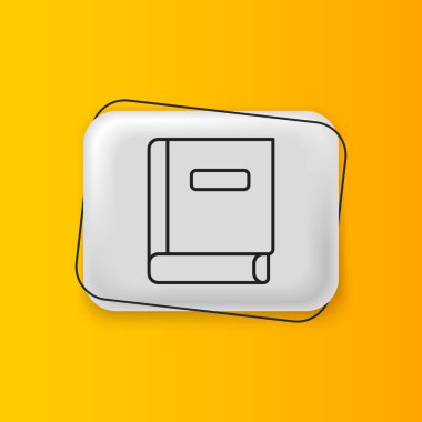 Siyah Bilim kitabı ikonu sarı arkaplanda izole edildi. Gümüş dikdörtgen düğme. Vektör.