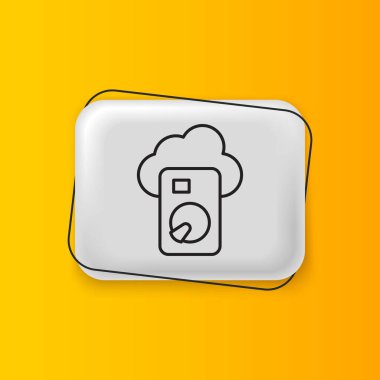 Siyah Bulut veritabanı simgesi sarı arkaplanda izole edildi. Bulut hesaplama konsepti. Veri aktarımlı dijital servis ya da uygulama. Gümüş dikdörtgen düğme. Vektör.