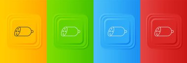 Beyaz Salam sosis ikonu renkli arkaplanda izole edilmiş. Et şarküteri ürünü. Kare düğmelere simgeleri yerleştir. Vektör.