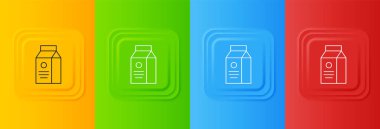 Süt simgesi için beyaz kağıt paketi renkli arkaplanda izole edildi. Süt paketi işareti. Kare düğmelere simgeleri yerleştir. Vektör.