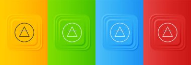 Simya simgesinin beyaz hava elementi renkli arkaplanda izole edilmiş. Temel mistik elementler. Kare düğmelere simgeleri yerleştir. Vektör.