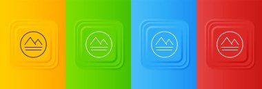 Simya sembolünün Beyaz Dünya elementi renkli arkaplanda izole edilmiş. Temel mistik elementler. Kare düğmelere simgeleri yerleştir. Vektör.