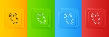 Renkli arka planda beyaz biftek ikonu izole edilmiş. Kare düğmelere simgeleri yerleştir. Vektör.