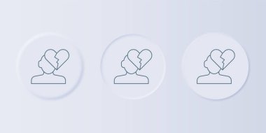 Kırık kalp ya da gri arka planda izole edilmiş boşanma ikonu. Aşk sembolü. Sevgililer Günü. Kare düğmelere simgeleri yerleştir. Vektör.