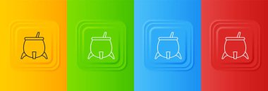 Beyaz Cadı Kazan simgesi renkli arkaplanda izole edilmiş. Mutlu Cadılar Bayramı Partisi. Kare düğmelere simgeleri yerleştir. Vektör.