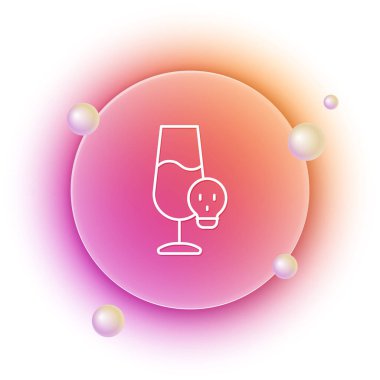 Beyaz arkaplanda izole edilmiş beyaz zehirli alkol ikonu. Turuncu ve pembe eğimli çember arka planı. Vektör.