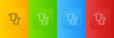 Renkli arka planda izole edilmiş kızarmış kızarmış ekmek ikonu için beyaz ekmek tostu. Öğle yemeği, akşam yemeği, kahvaltı atıştırmalığı. Kare düğmelere simgeleri yerleştir. Vektör.