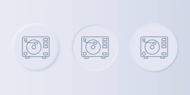 Gri arka planda izole edilmiş vinil disk ikonu olan gri Vinil oynatıcı. Kare düğmelere simgeleri yerleştir. Vektör.