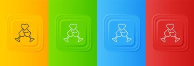 Renkli arka planda beyaz şampanya ikonu. Sevgililer günün kutlu olsun. Kare düğmelere simgeleri yerleştir. Vektör.