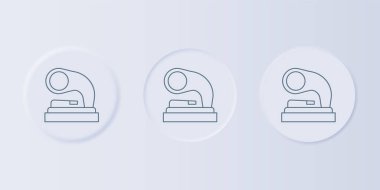 Gri arkaplanda gri gramofon simgesi izole edildi. Kare düğmelere simgeleri yerleştir. Vektör.