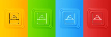 Renkli arka planda izole edilmiş beyaz elmas nişan yüzüğü. Kare düğmelere simgeleri yerleştir. Vektör.