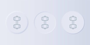 Grey Dumbbell simgesi gri arkaplanda izole edildi. Kas kaldırma, fitness halteri, spor malzemeleri. Kare düğmelere simgeleri yerleştir. Vektör.